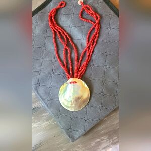 Beachy coral and shell choker necklace